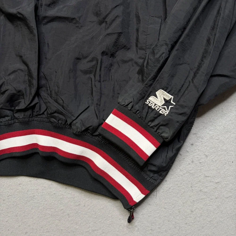 Starter Windbreaker Pullover Mens XL Black Vintage 90s V-Neck Embroidered Logo